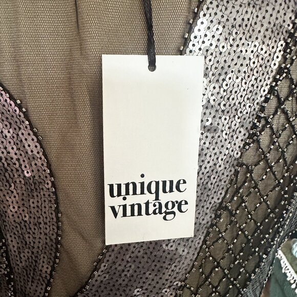 Unique Vintage 1920s Annecy Flapper Dress – Beige, Silver & Black Size L (10–12) - Picture 9 of 9